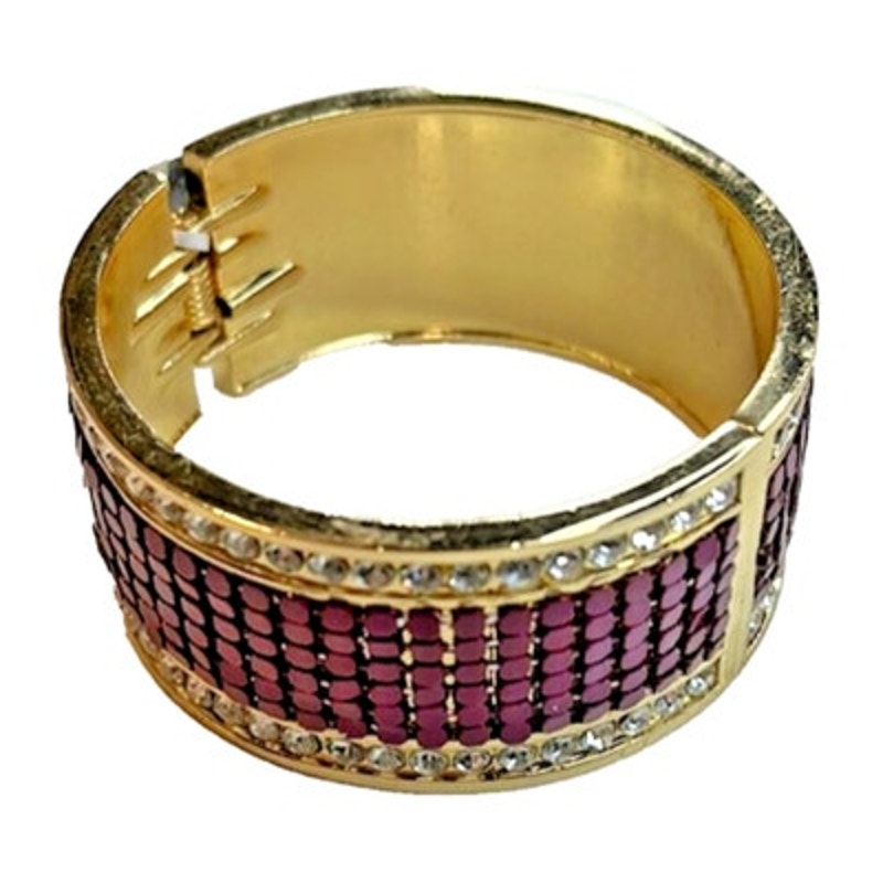 Thalia Sodi Gold Cuff Bracelet W Purple Mesh Link Silver Rhinestones Nwt 22$